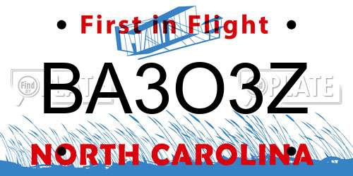 BA3O3Z North Carolina License Plate