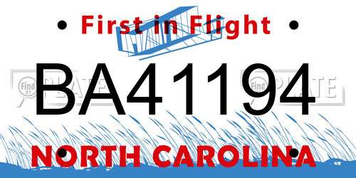 BA41194 North Carolina License Plate