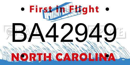 BA42949 North Carolina License Plate
