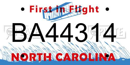 BA44314 North Carolina License Plate