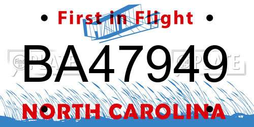 BA47949 North Carolina License Plate