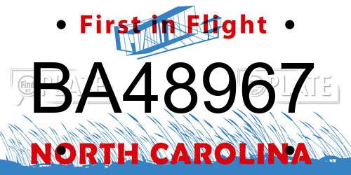 BA48967 North Carolina License Plate