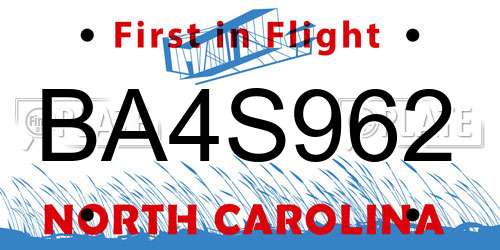 BA4S962 North Carolina License Plate