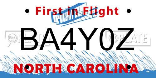 BA4Y0Z North Carolina License Plate