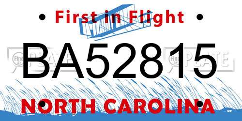 BA52815 North Carolina License Plate