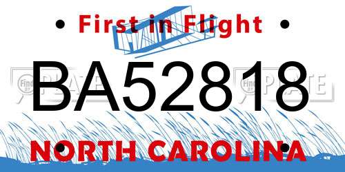 BA52818 North Carolina License Plate