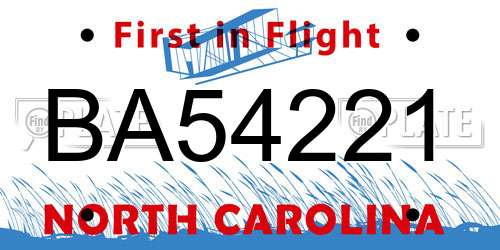 BA54221 North Carolina License Plate