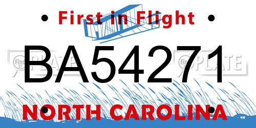 BA54271 North Carolina License Plate
