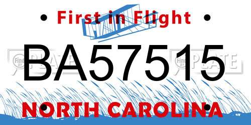BA57515 North Carolina License Plate