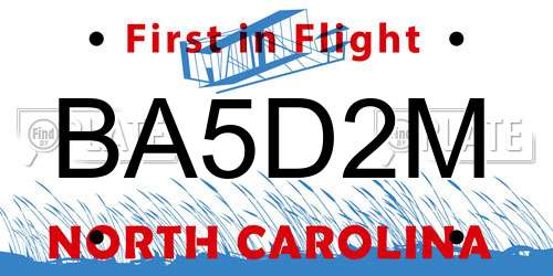 BA5D2M North Carolina License Plate