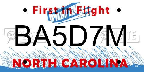 BA5D7M North Carolina License Plate