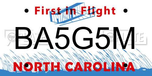 BA5G5M North Carolina License Plate