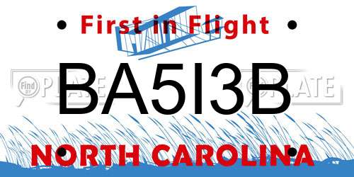 BA5I3B North Carolina License Plate