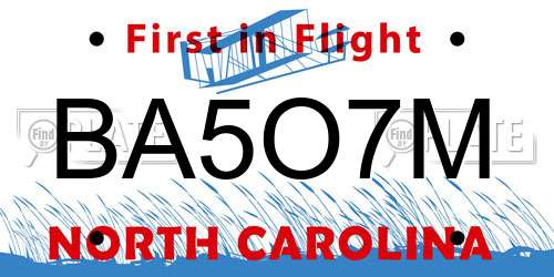 BA5O7M North Carolina License Plate