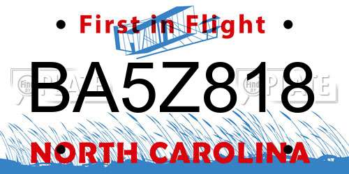 BA5Z818 North Carolina License Plate