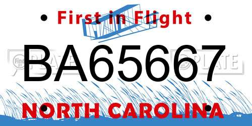 BA65667 North Carolina License Plate