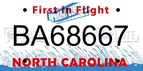 BA68667 North Carolina License Plate