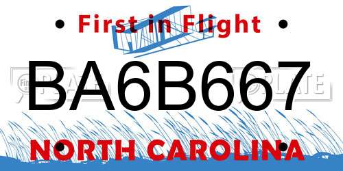 BA6B667 North Carolina License Plate