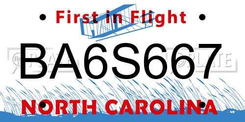 BA6S667 North Carolina License Plate