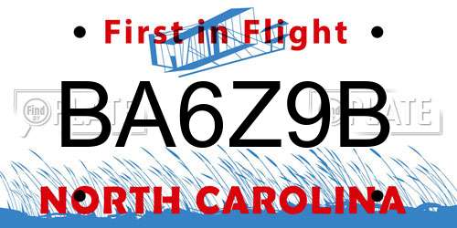 BA6Z9B North Carolina License Plate