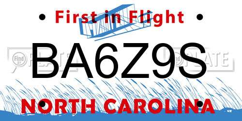 BA6Z9S North Carolina License Plate