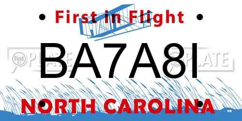 BA7A8I North Carolina License Plate
