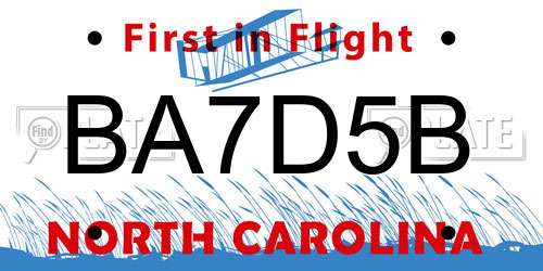 BA7D5B North Carolina License Plate