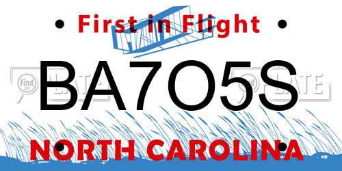 BA7O5S North Carolina License Plate