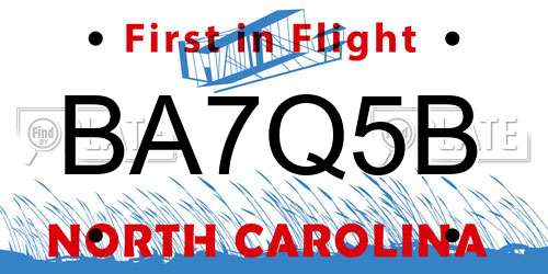 BA7Q5B North Carolina License Plate