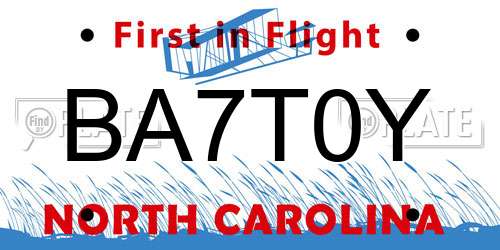 BA7T0Y North Carolina License Plate