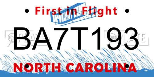 BA7T193 North Carolina License Plate