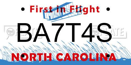 BA7T4S North Carolina License Plate