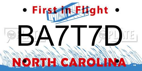 BA7T7D North Carolina License Plate