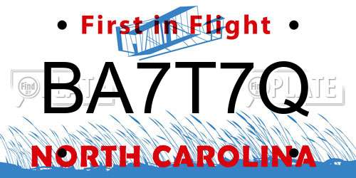 BA7T7Q North Carolina License Plate