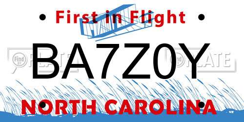 BA7Z0Y North Carolina License Plate