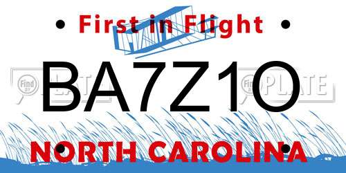 BA7Z1O North Carolina License Plate