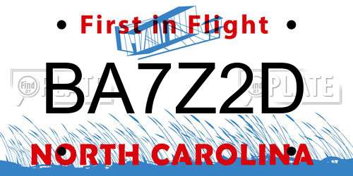 BA7Z2D North Carolina License Plate