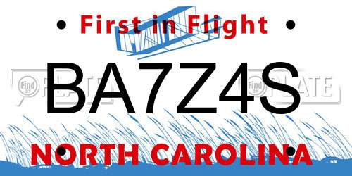BA7Z4S North Carolina License Plate