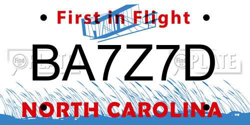BA7Z7D North Carolina License Plate