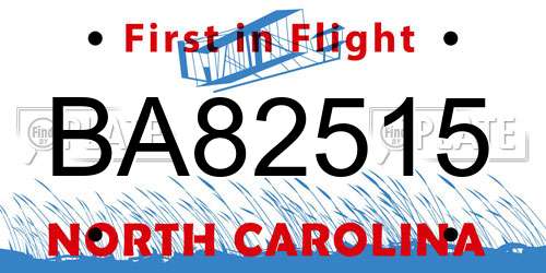 BA82515 North Carolina License Plate