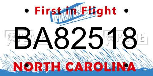 BA82518 North Carolina License Plate