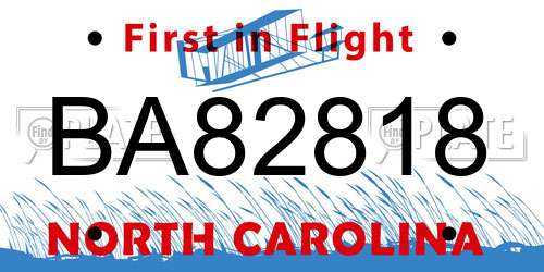 BA82818 North Carolina License Plate
