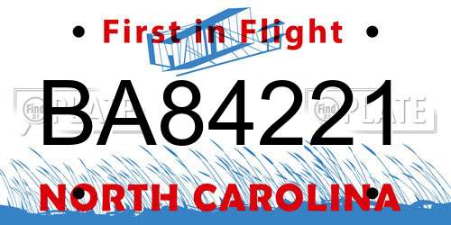 BA84221 North Carolina License Plate
