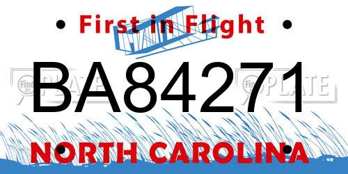 BA84271 North Carolina License Plate