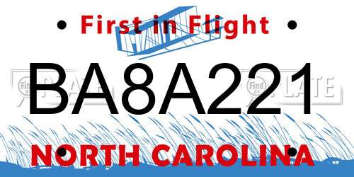 BA8A221 North Carolina License Plate