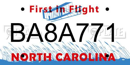 BA8A771 North Carolina License Plate