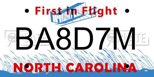 BA8D7M North Carolina License Plate