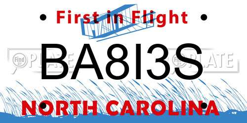 BA8I3S North Carolina License Plate