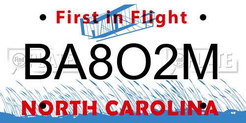 BA8O2M North Carolina License Plate