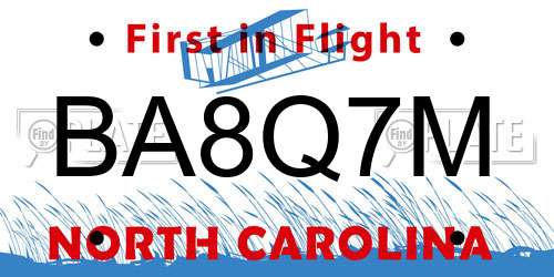 BA8Q7M North Carolina License Plate
